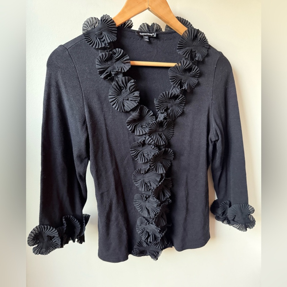 SAMUEL DONG 3D Zip Cardigan Sweater Whimsigoth Fairy Grunge Floral Black M